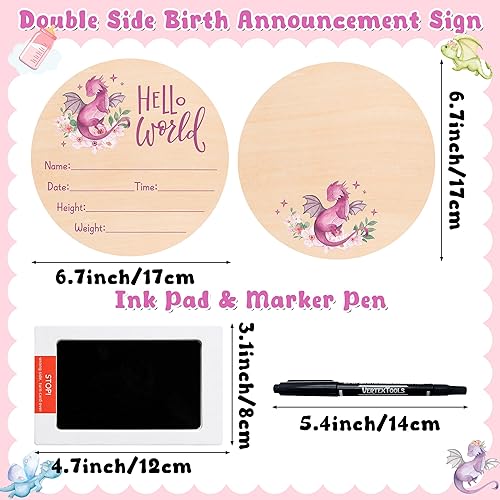 Miniatura 7 de R HORSE Letrero de anuncio de nacimiento de bebé con almohadilla de tinta Hello World, letrero de nacimiento de madera con rotulador para manos y