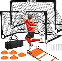 ECHOSAMEN 2-Pack 6x4 ft Kids Soccer Goals Backyard Set with 10 Cones, Agility Ladder & Carry Bag - Portable Training Equipment