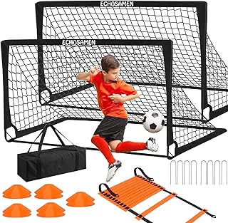 Kids Soccer Goals for Backyard, 2 of 6 x 4 ft Kids Soccer Goal Set Soccer Net with 10 Soccer Cones, Agility Ladder & Carry Bag, Portable Soccer Training Equipment.