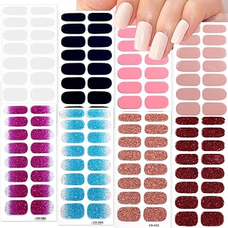 8 Sheets Gel Nail Strips Stickers - Self-Adhesive Multicolored Wraps, Gradient Glitter Solid Color Polish Strips for Women Manicure Tips Accessories