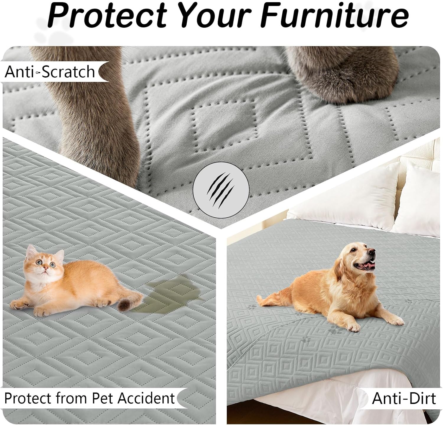 hyha Waterproof Dog Blanket, Soft Dog Bed Cover Pet Blankets, Waterproof Sofa Couch Cover for Dogs Washable, Reversible Pet Couch Covers for Sofa Furniture (52x82 Inch, Grey/Grey) - Image 3