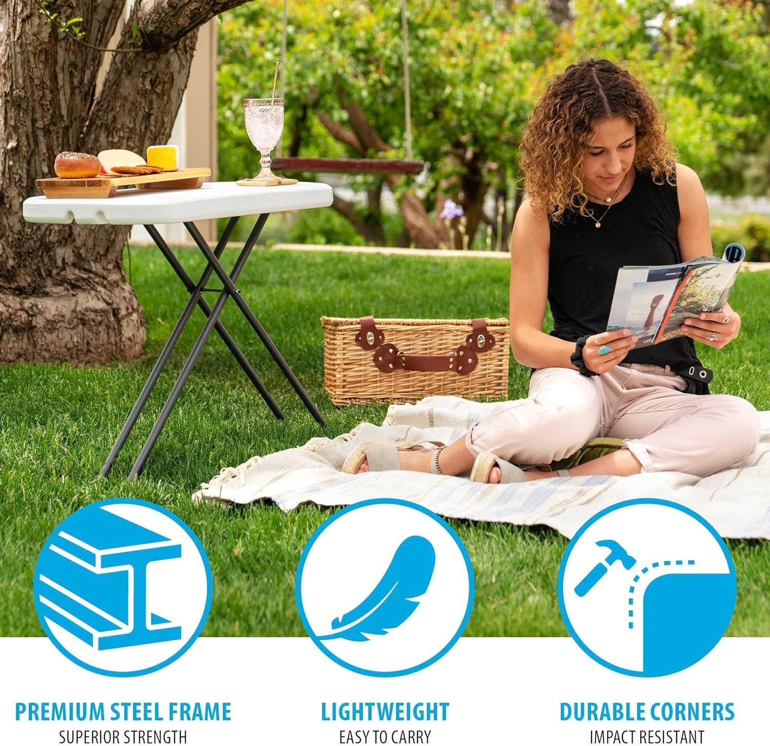 Lifetime Study Table Foldable | 26-Inch White Polyethylene Center Coffee Table | High-Density Durable | Steel Compact Folding Table for Home, Office, Crafts | Indoor Outdoor Use