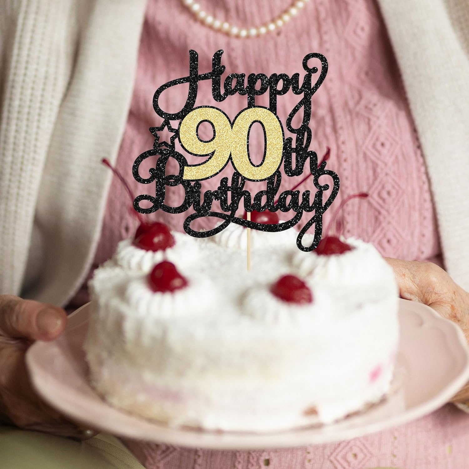 1Pc Happy 90th Birthday Cake Topper Black Gold Glitter Cheers to 90 Years Birthday Cake Pick 90 Fabulous Cake Decoration for Happy 90th Birthday Anniversary Party Cake Decorations Supplies - Image 7
