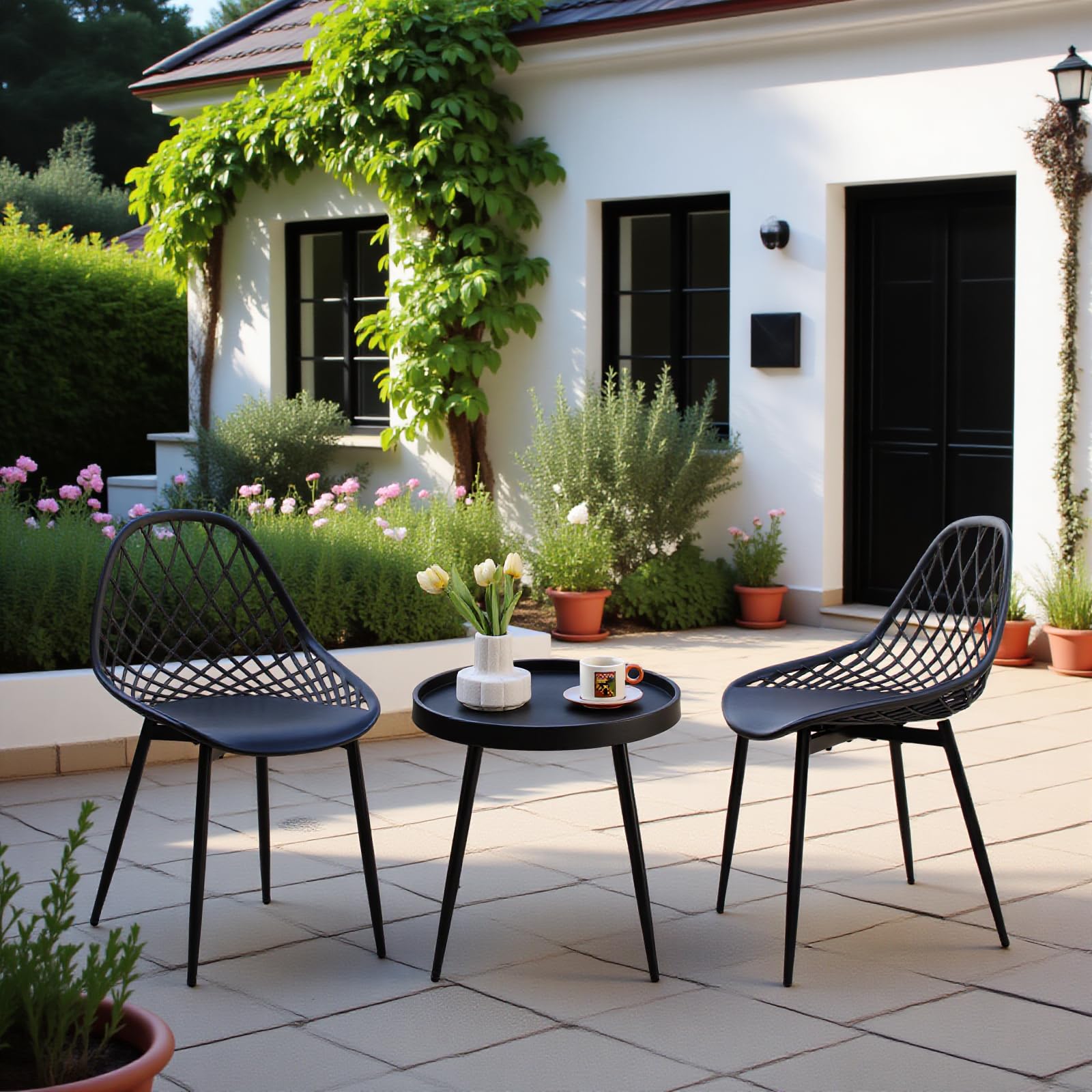 buybyroom Conjunto Balcon Mesa y sillas Balcon con Mesa y sillas terraza Exterior pequeña, Apto para terraza, jardín y salón, Patas Metálicas de Silla con Pies Regulabless, Negro