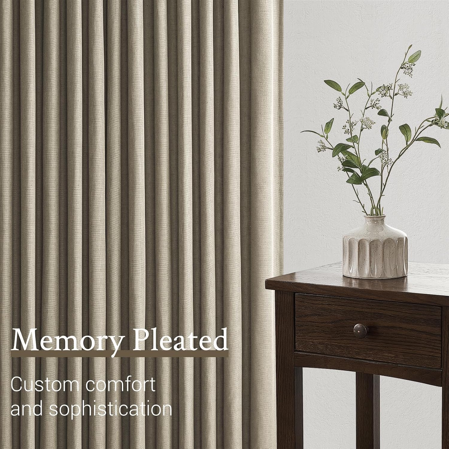  72 Inches Long Pinch Pleated Semi Sheer Curtains,Grey Beige Linen Blended Light Filtering Window Curtains 72 Length 2 Panels for Living Room Bedroom Pinch Pleat Drapes with Hooks,40" Wx72 L thumbnail