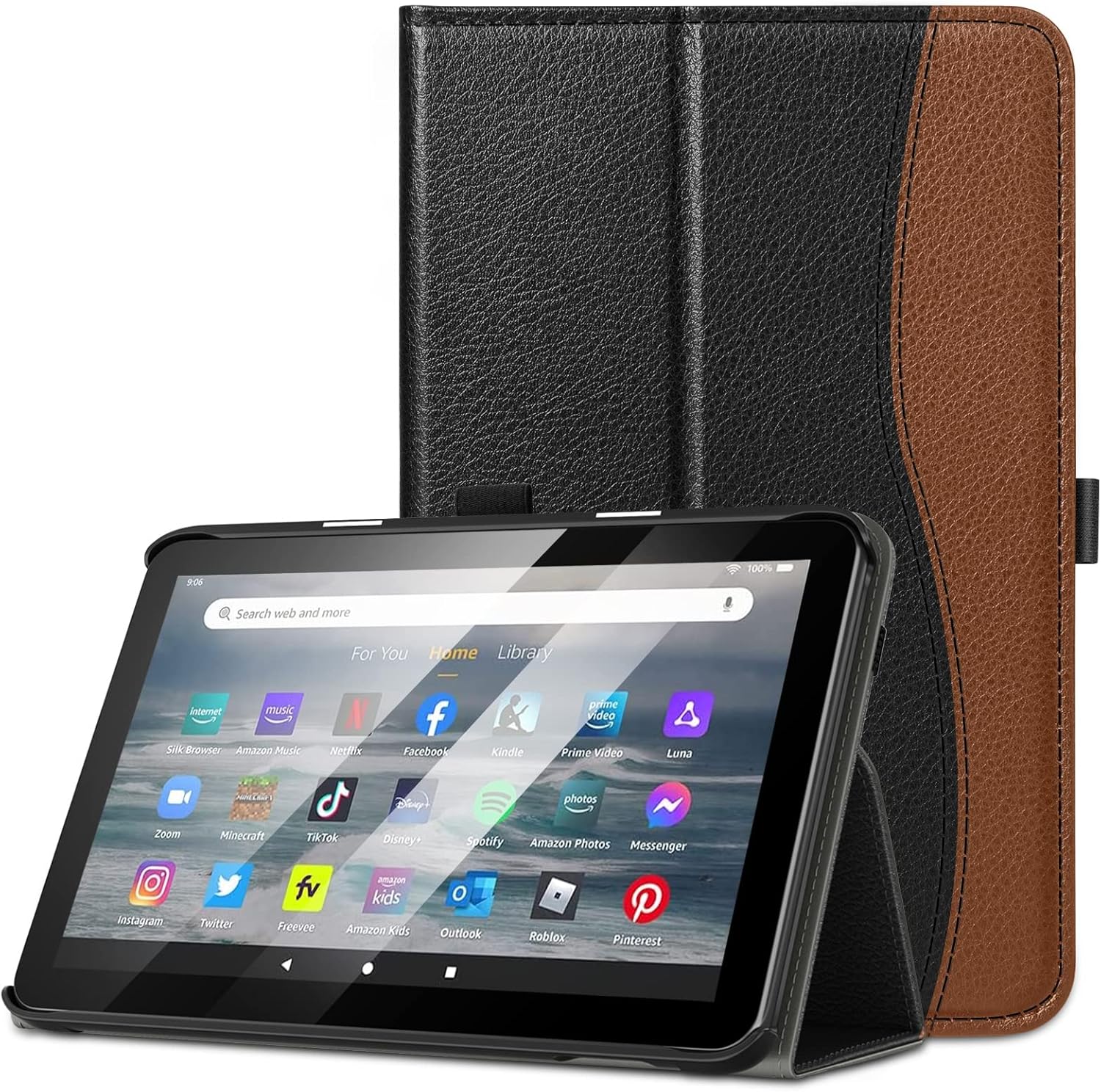 DTTO fire 7 (12th gen) vegan leather case, folding stand, black-brown
