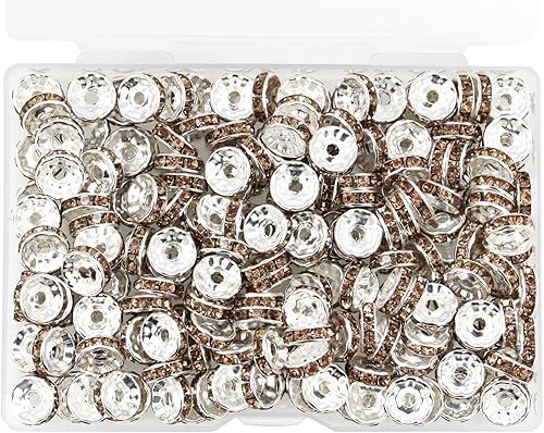 Miniatura 8 de BetterJonny - 200 cuentas espaciadoras Rondelle, cuentas espaciadoras de diamantes de imitación de 0.394 pulgadas para hacer joyas, collares,