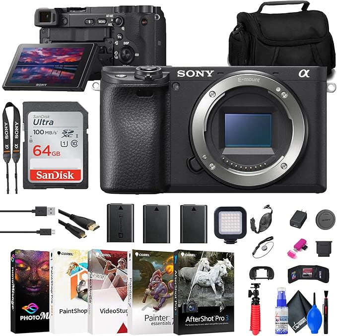 Sony a6400 Mirrorless Camera (ILCE6400/B) + 64GB Card + 2 x NPFW50 Battery + Card