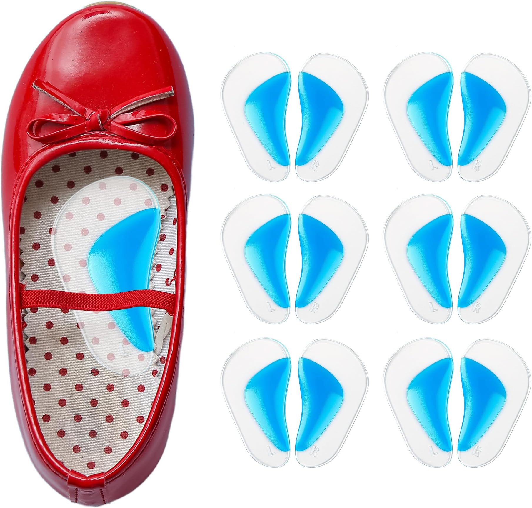 Kids Arch Support Inserts for Flat Feet (Ages 5–12) - Orthotics for Plantar Fasciitis, Gel Arch Support for Plantar Fasciitis - Foot Arch Support, Flat Foot Corrector Overpronation Insoles - 6 Pairs