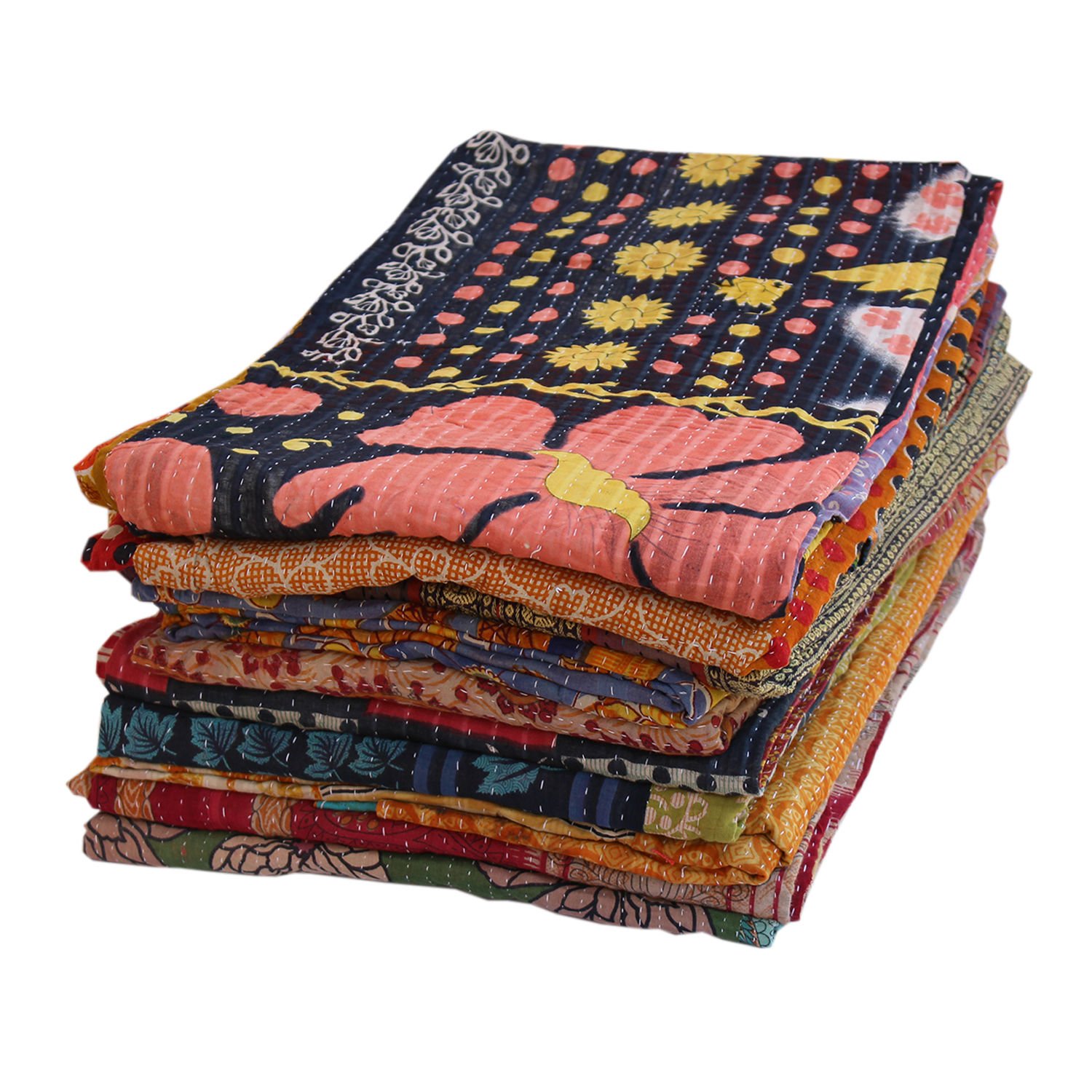Vedant Designs 10 Pieces Vintage Blanket Wholesale Kantha Lot Indian Quilts Throw Hippie Bohemian Bedspread Old Saree Vintage Kantha