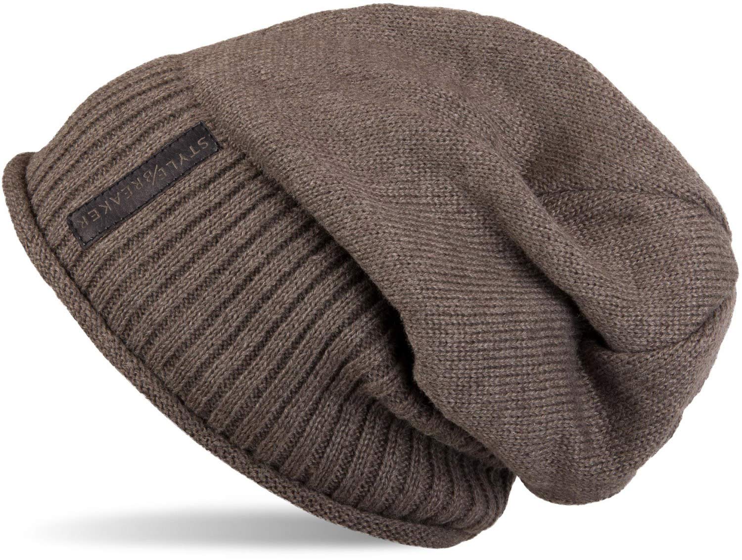 Stylebreaker Women's Taupe Warming Fine Knit Slouch Beanie With An Ultra Soft Fleece Lining, Unisex 04024065, Colour: