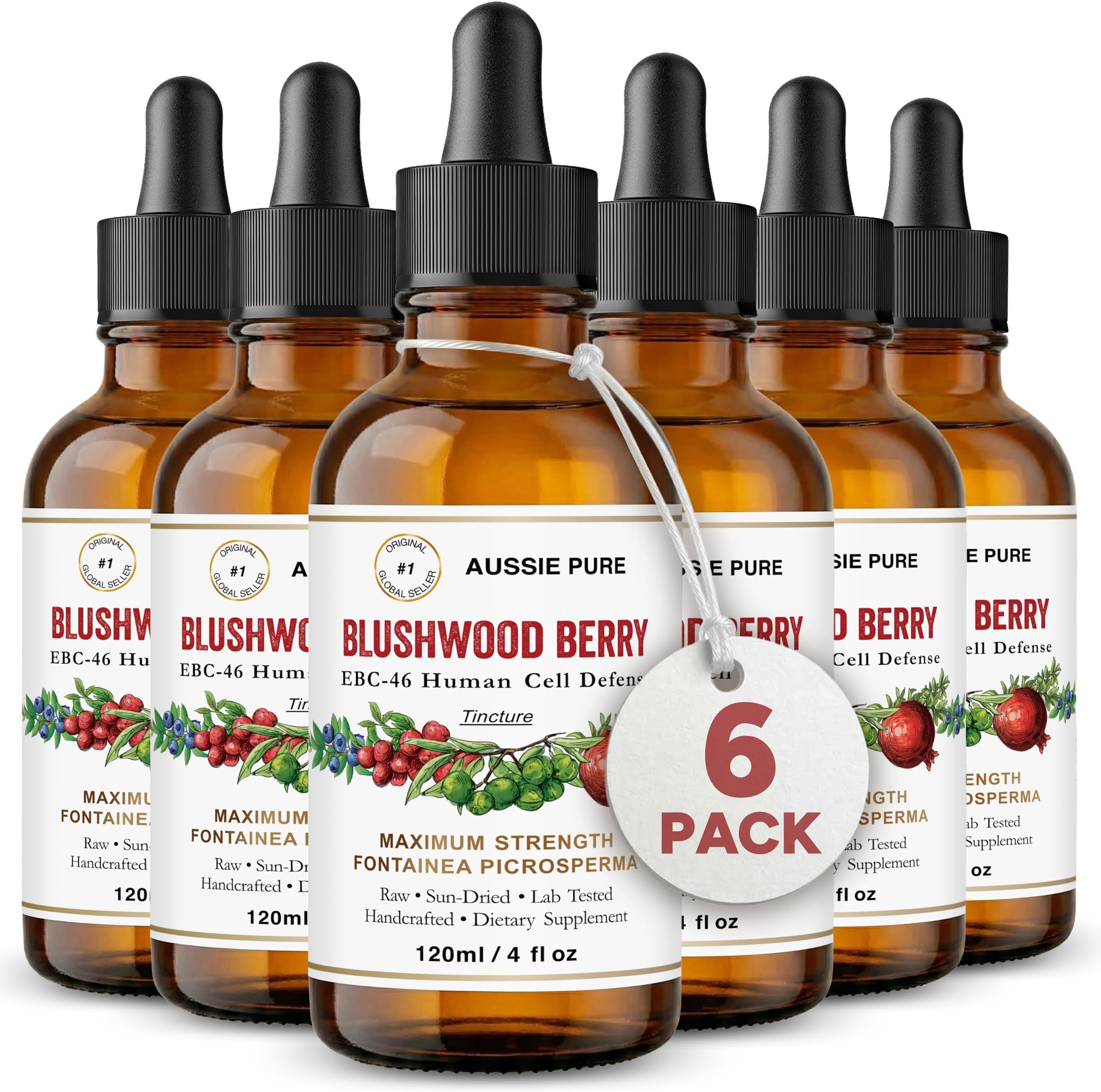 - Blushwood Berry EBC-46 Maximum Strength Immune and Cell Support Tincture - Fruit and Seed Extract - Gentle, Oral, and Topical Alcohol-Free Glycerin Formula - All Ages - Six 120ML Bottles