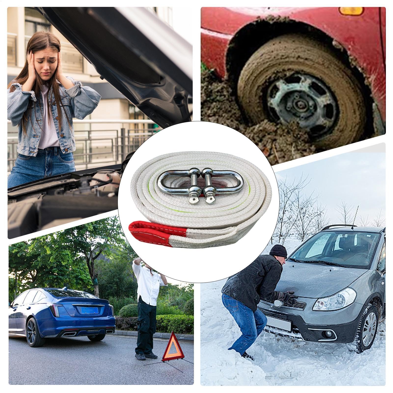 Cuerda de Remolque - Coche, Correa de Remolque de Alto Rendimiento | Cinturón de Remolque de Alto Rendimiento para Coches de recuperación de automóviles para Uso Fuera de Carretera | Cuerda de remolque reflectante para vehículos de camiones, accesorios de