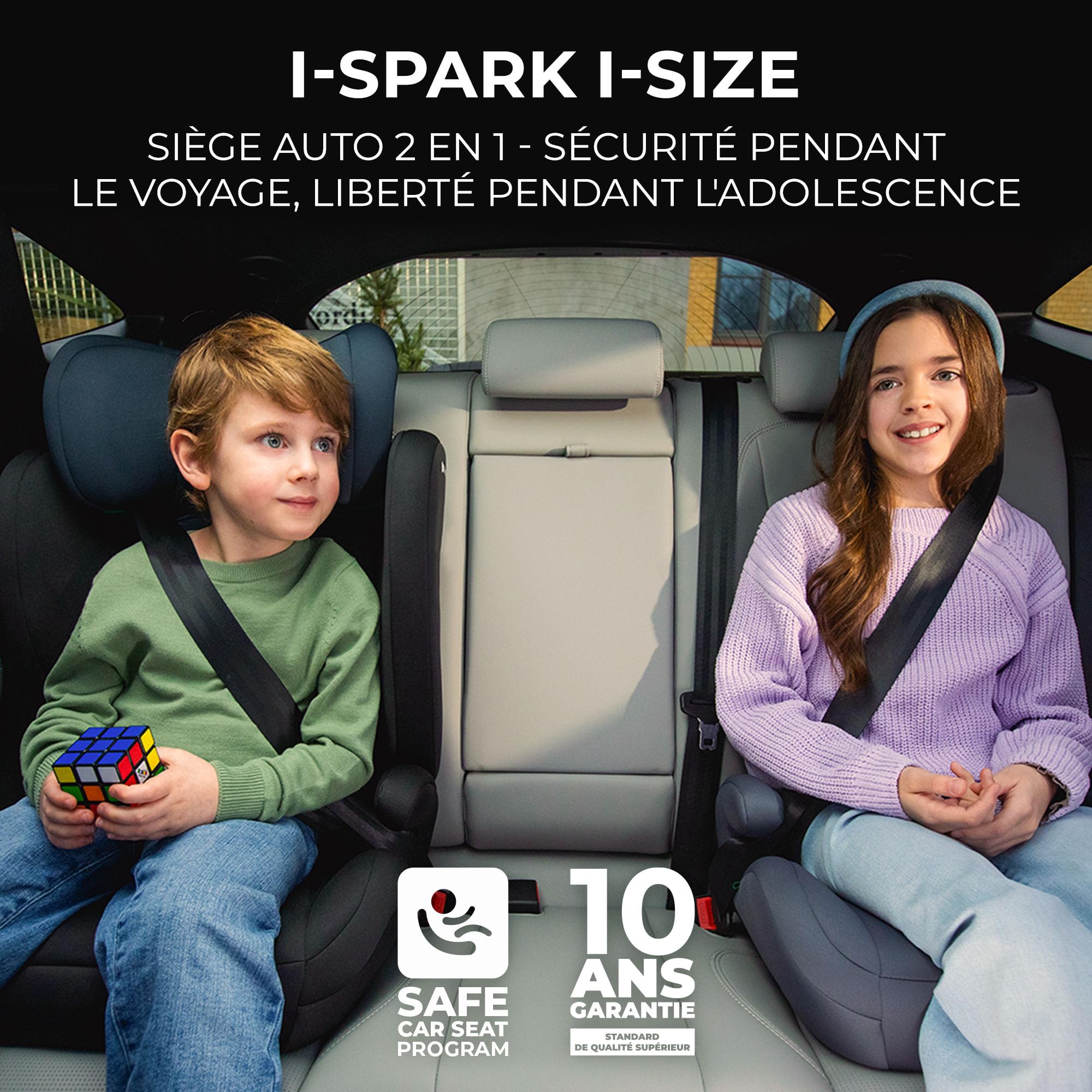 Kinderkraft I-SPARK i-Size Siège auto bébé Groupe 2/3 100-150 cm, de 3,5 à 12 ans, 15 à 36 kg, léger (4,85 kg), ceinture de sécurité à 3 points, Protection latérale, Noir