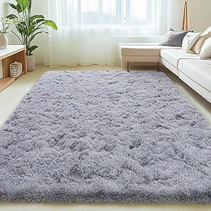 6x9 Rugs for Living Room, Large Fluffy Area Rugs for Bedroom, Soft Carpet Shag Kids Room Rug, Non-Slip Fuzzy Rugs Indoor (Light Grey, 6ft x 9ft)