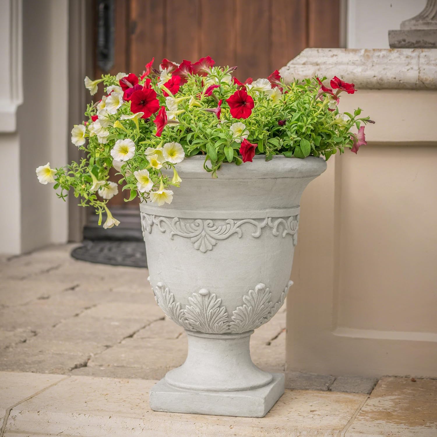 roomfitters Moroccan Urn Decorative Planter for Indoor and Outdoor Spaces, Antique-Inspired Design, Durable Resin Construction, Antique White