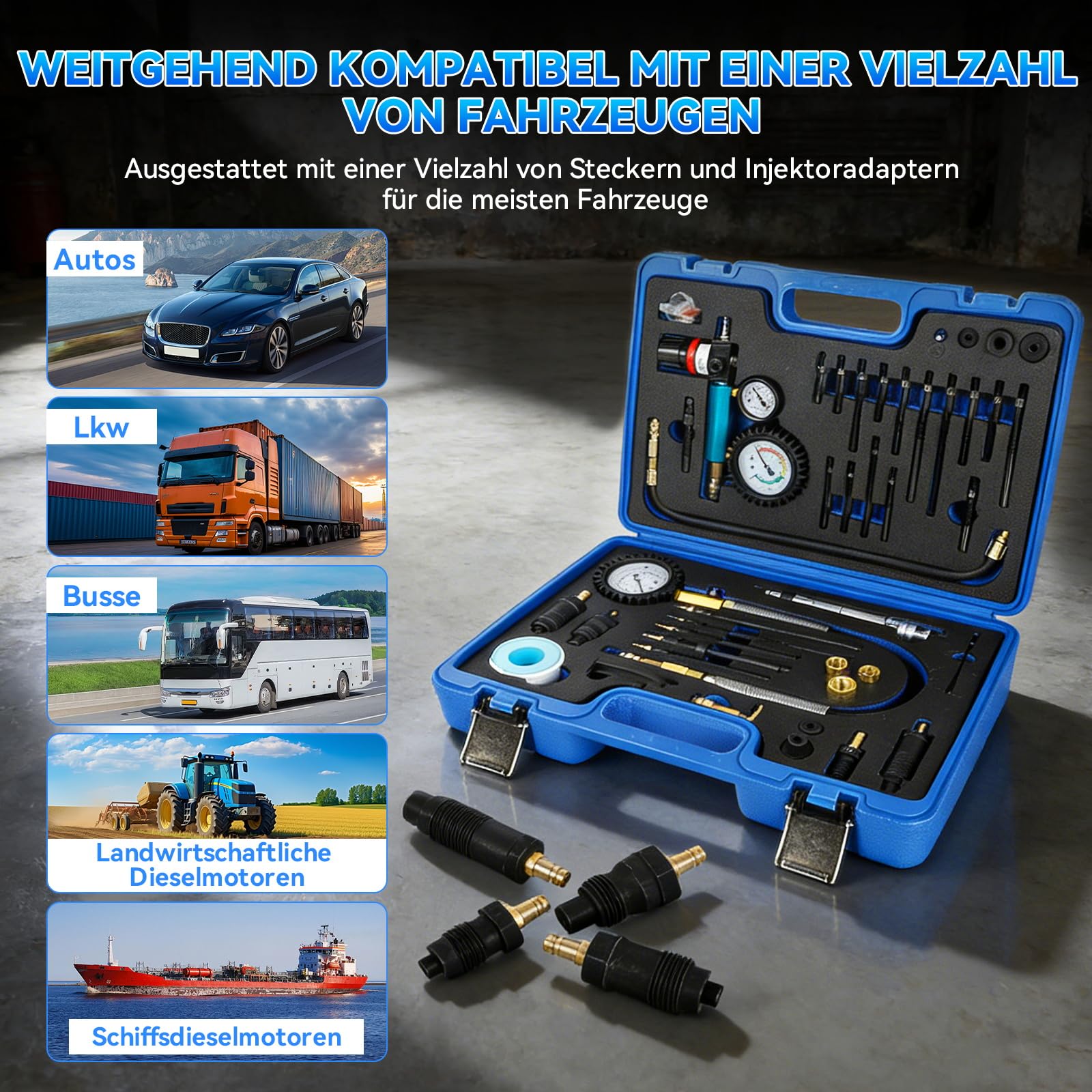 Set di 47 tester di compressione per motori a benzina e diesel, 0-50 bar, tester di compressione diesel a doppio manometro, per motori HDI, TDCi e pompa