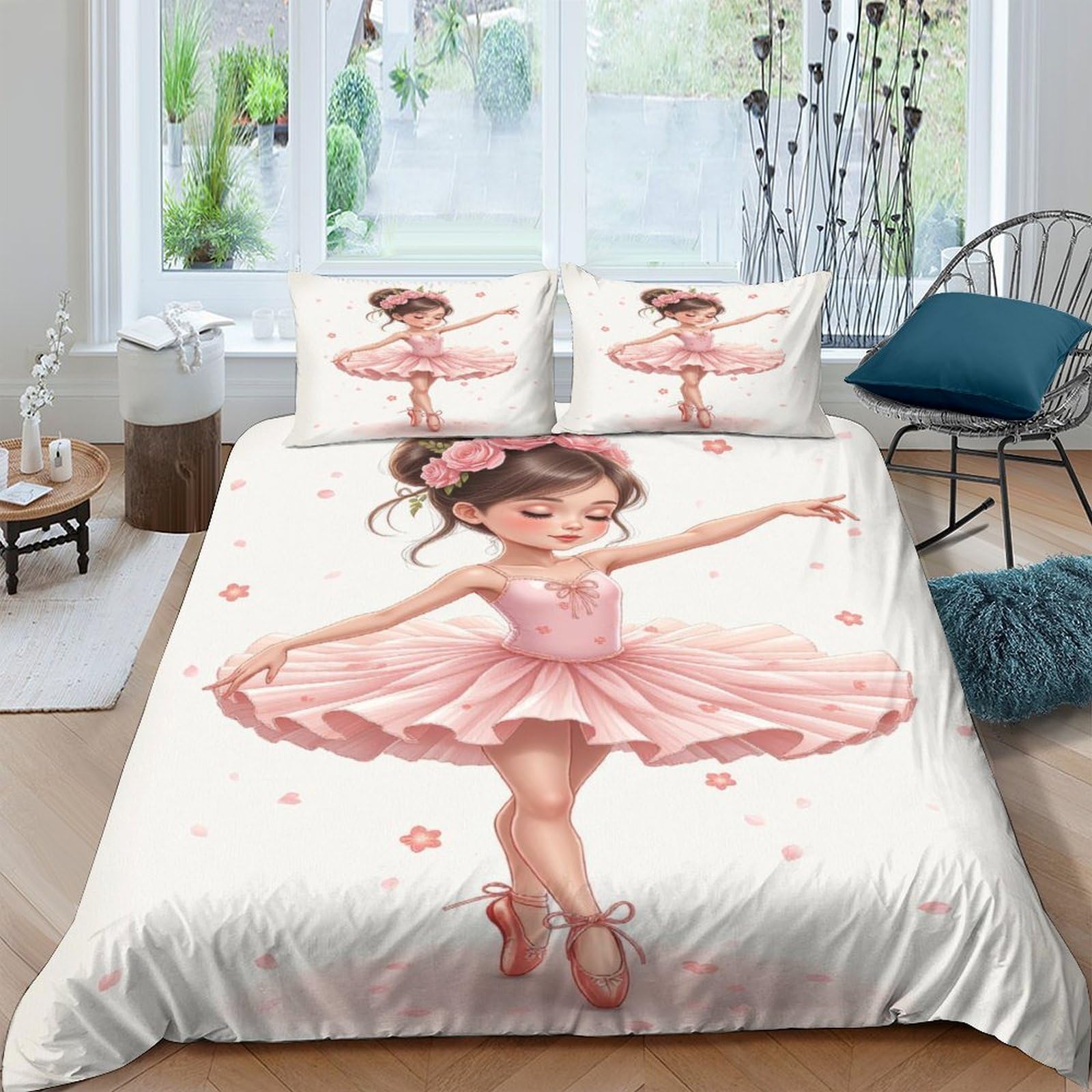Ctjqhvkz Girls Style-3 3D Printed Pink Ballerina Fitted Sheet Microfiber Soft Slip-Resistant Dance Bed Cover For Bedroom Dorm Mattress Decor Single（135X200cm）
