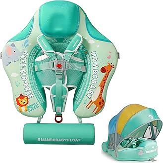 Mambobaby Non Inflatable Baby Float with Canopy Skin-Friendly Relaxing Infant Pool Float Solid Swim Pool Float Mambo Float Swim Trainer with Tail Swim Ring for Baby Aged 3-24 Months
