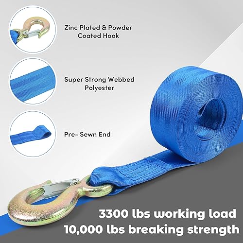 Miniatura 24 de Correa de cabrestante de barco con gancho, correa de cabrestante para remolque de barco, correa de cabrestante de remolque de barco de 2 pulgadas x