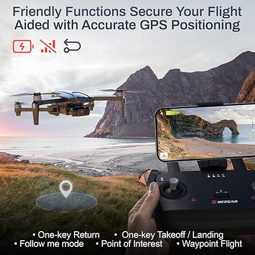 Miniatura 3 de BEZGAR BD901 Drones con cámara para adultos 4K de largo alcance - Mini dron plegable con video 4K, cardán de 3 ejes, transmisión de 3 KM, tiempo de
