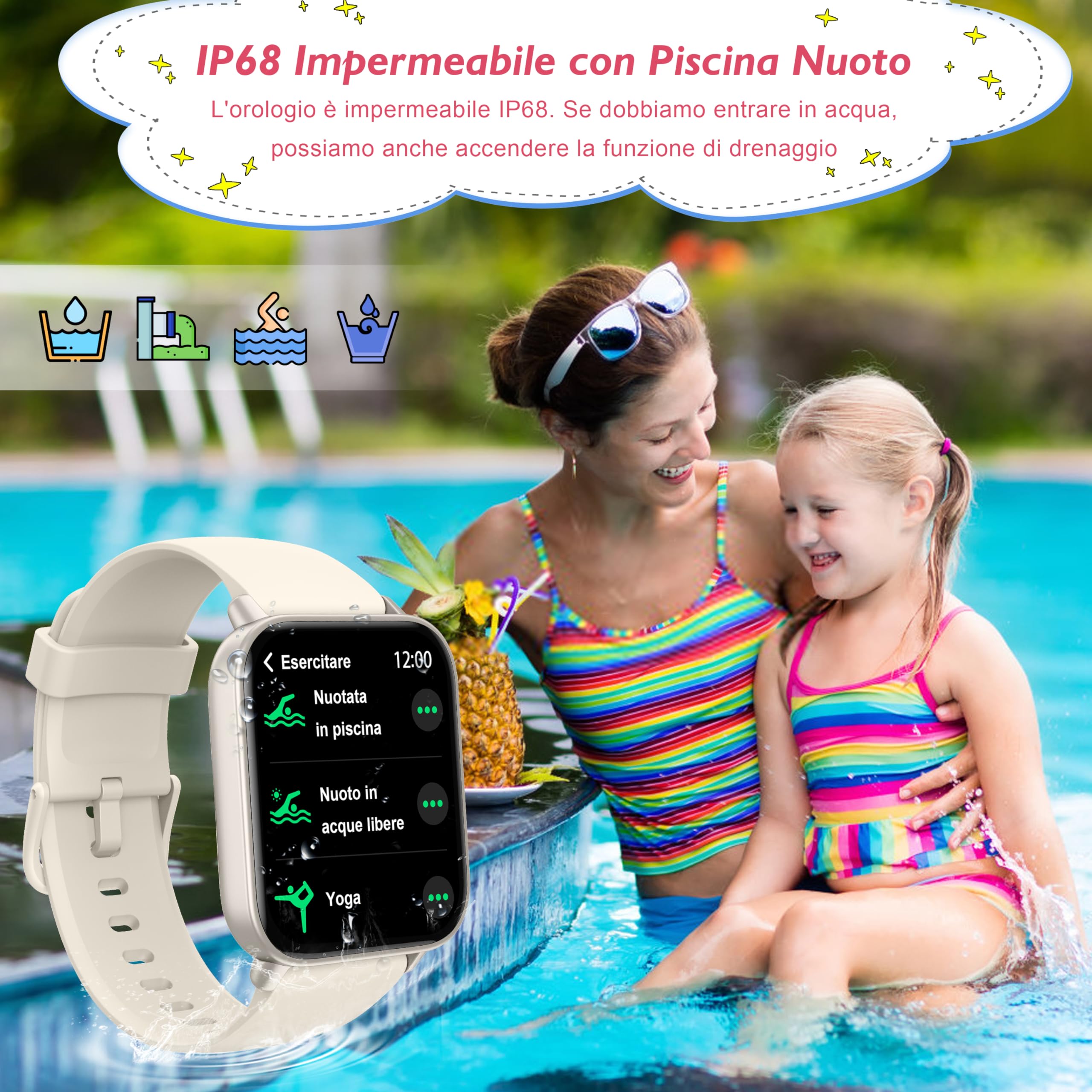 KALINCO Smartwatch per Bambini, Orologio Chiamate, Assistente Vocale, 100+ Sports, Gestione della Salute (Sonno, Frequenza Cardiaca, SpO2, Pressione), Lettore Musicale, Sveglia