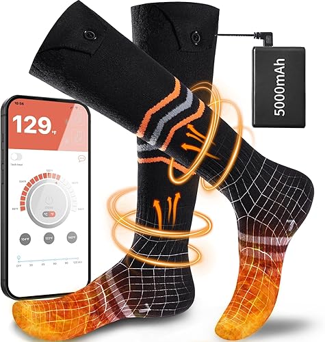 Calcetines calefactables recargables de 5000 mAh para hombres y mujeres, calcetines térmicos eléctricos con control de aplicación, calentador de