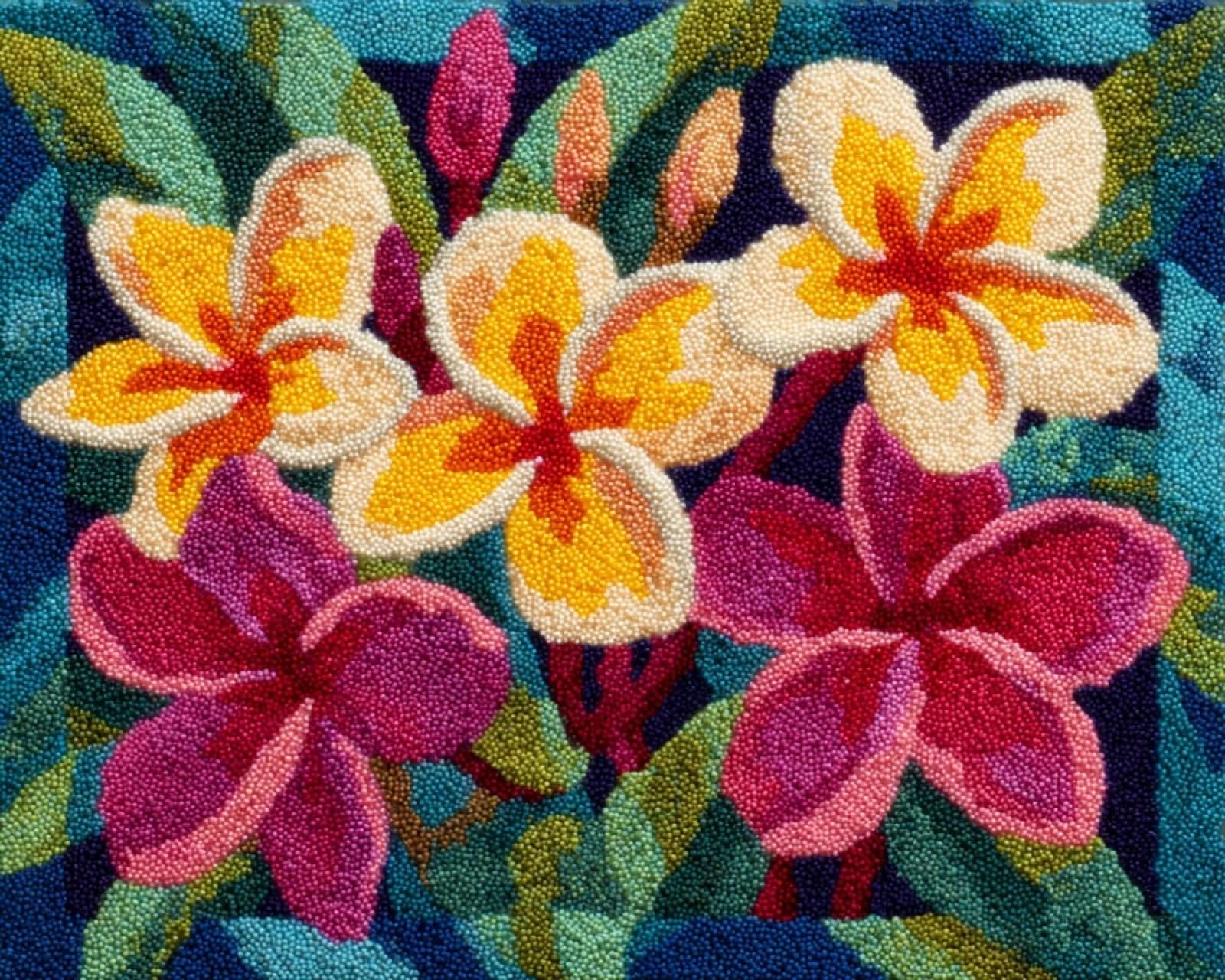 Wallphantom Latch Hook Kits for Adults Beginners Rug,Beautiful Frangipani,Latch Hook Craft Kits Carpet Crochet Kits DIY Rug Making Needlework for Home Decoration,80x115cm