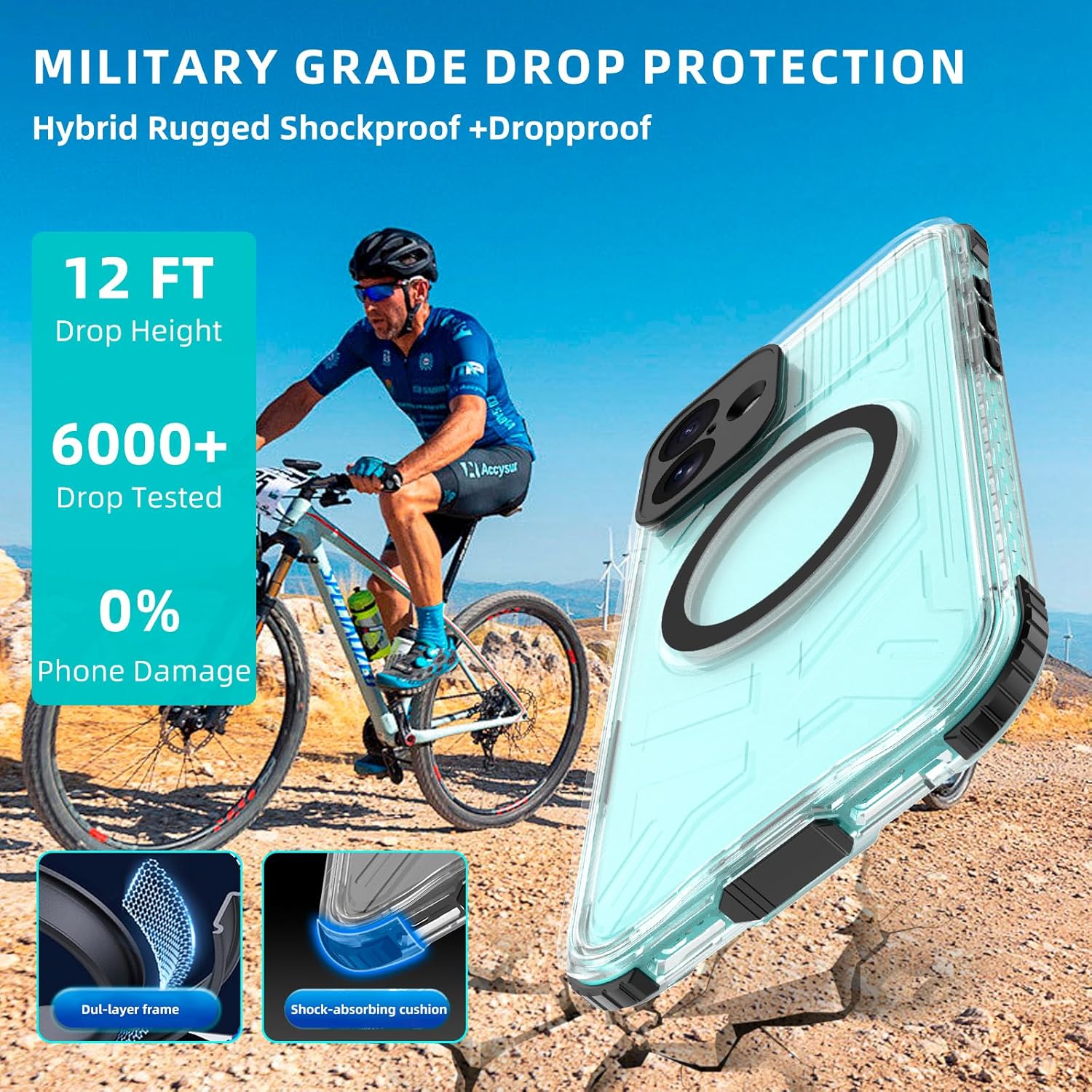 Magnetic Waterproof Frosted Case for iPhone 16 Plus 6.7 inch, with Wrist Strap, Built-in Screen Camera Protector, Military Grade Shockproof, Full Body Rugged Phone Cover, Black-Side