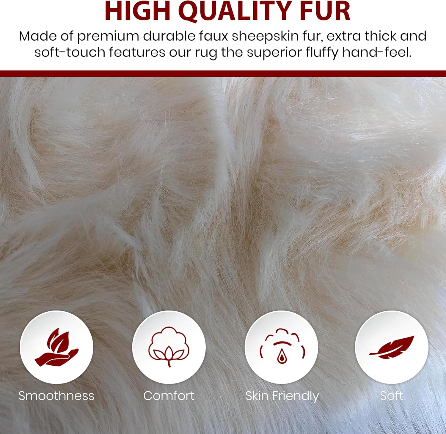 LAMBZY Super Soft Fluffy Faux Fur Sheepskin Rug for Bedroom Floor Sofa Living Room High-Density Plush Shaggy Carpet Sofa Cover Bedside Square Rug (3'6", Cream)