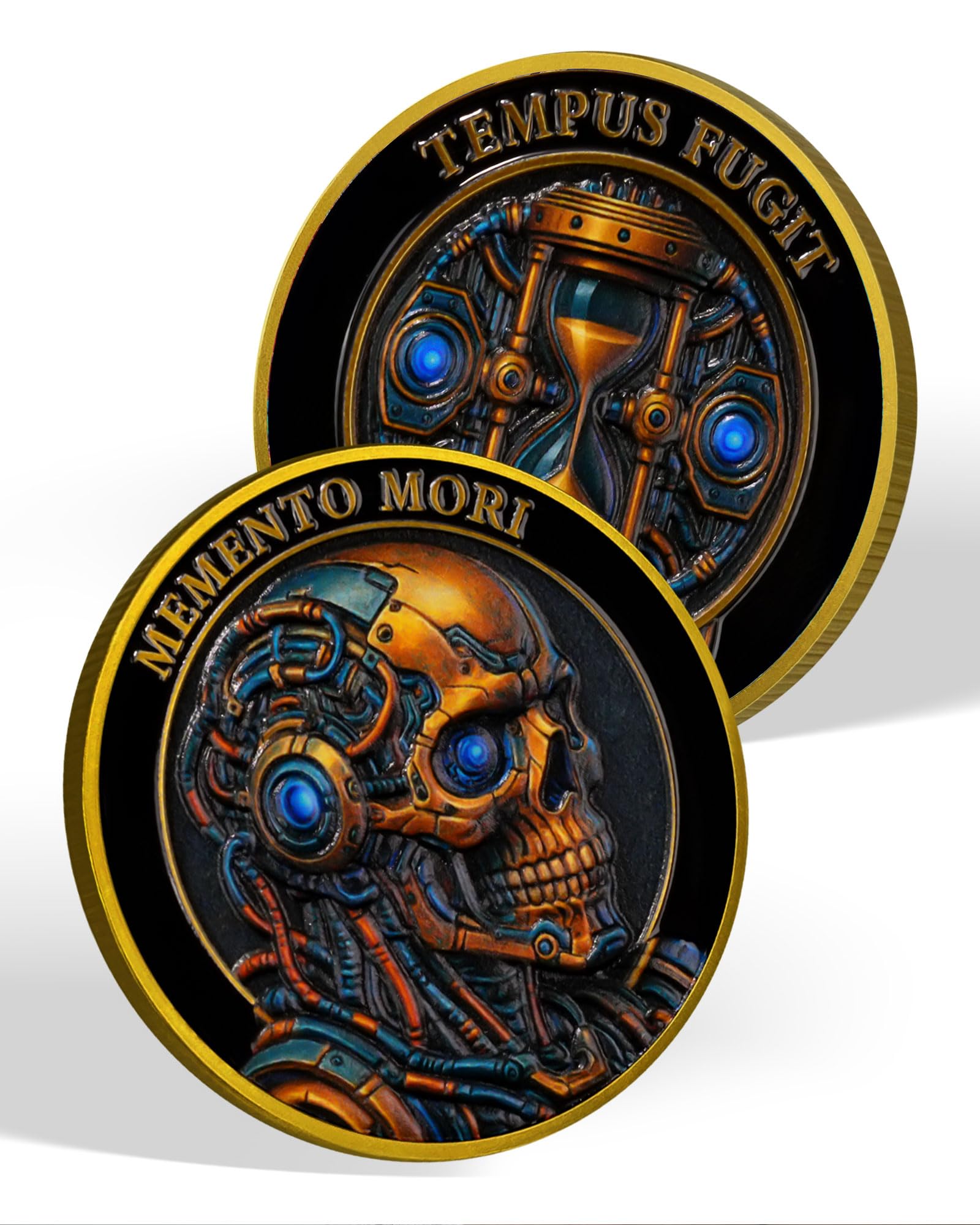 Mechanical Skull Memento Mori Coin, Future Hourglass Stoic Challenge Coin