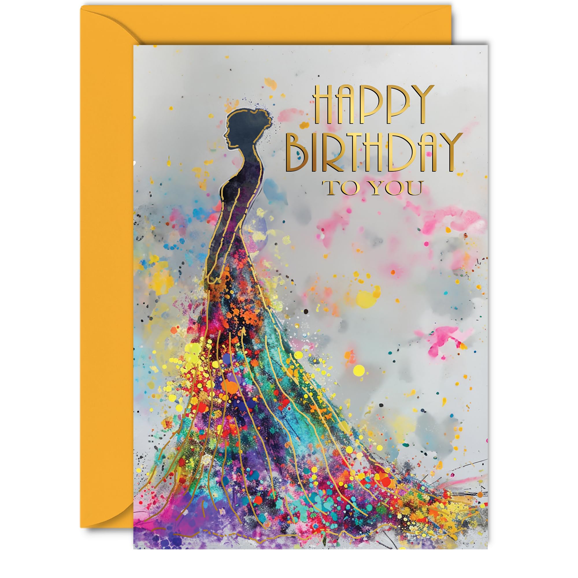 Beautiful Gold Birthday Cards for Women Her - Elegant Girl - Elegant Traditional Pretty Birthday Card for Mum Daughter Grandma Auntie Granddaughter, 5x7 Inch Gorgeous Greeting Cards Gift