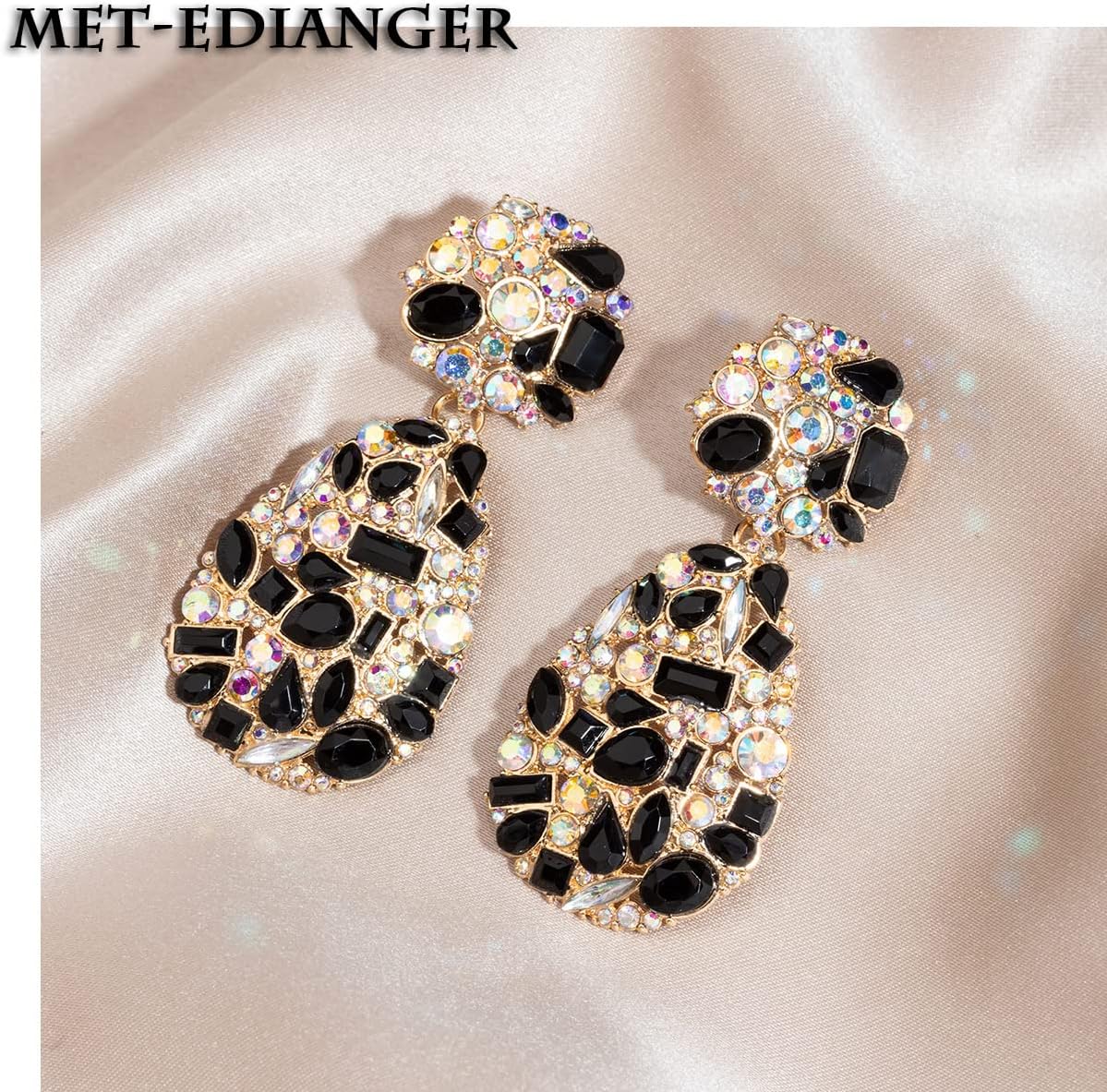 Rhinestone Statement Earrings Teardrop Costume Earrings Cluster Crystal Chandelier Drop Dangle Earrings for Women - Image 2