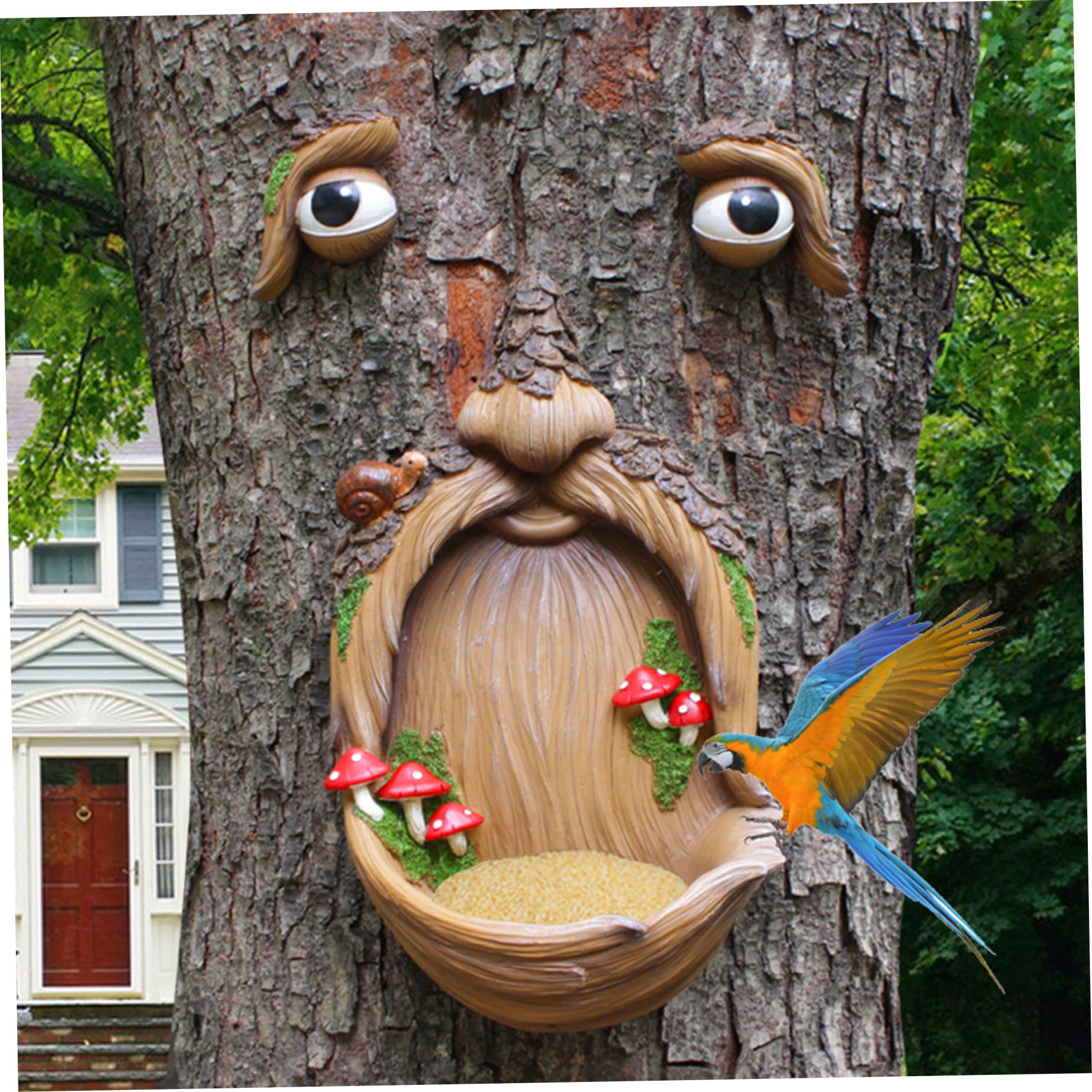 Mangeoire à oiseaux visage d'arbre en résine déco jardin