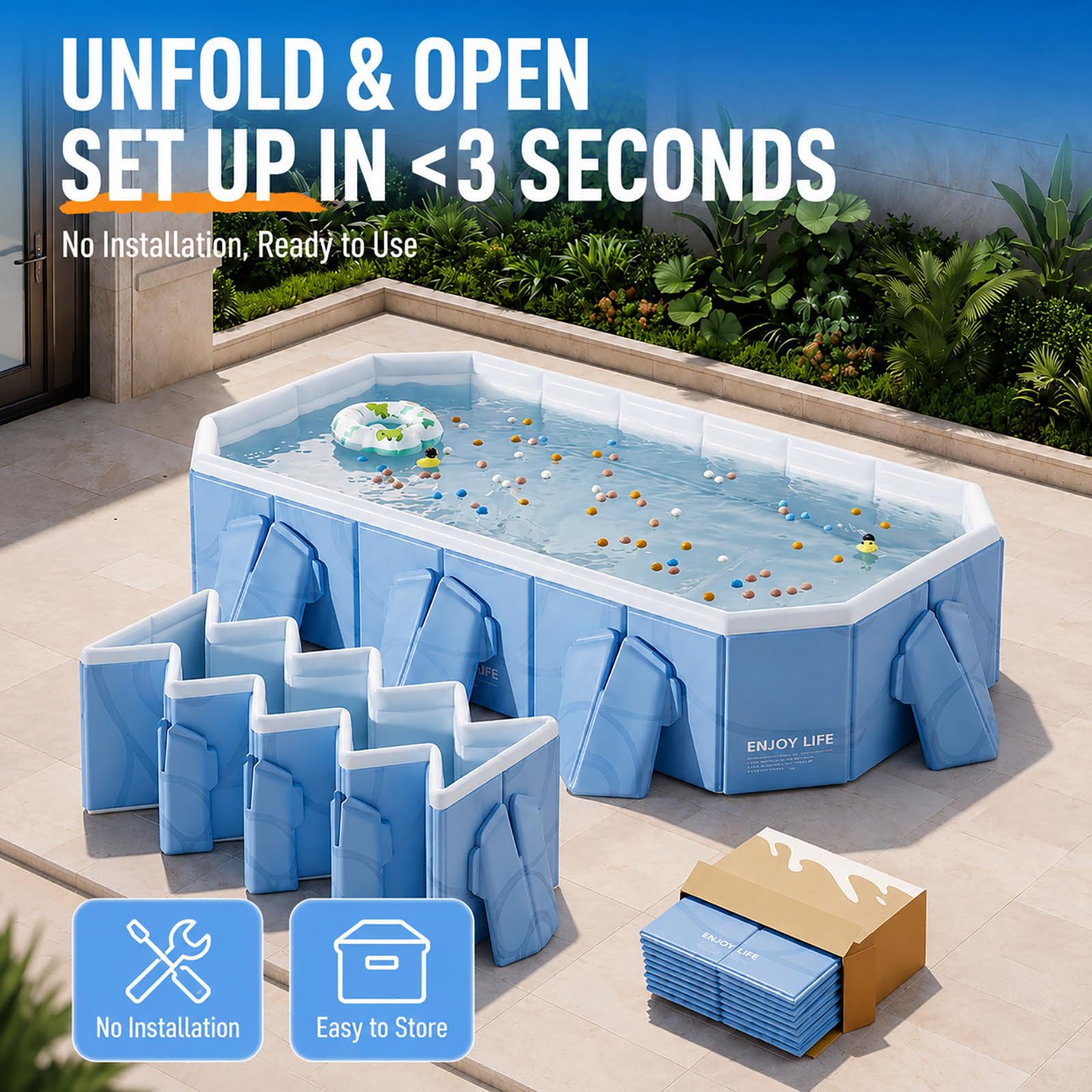Grande Piscina Fuori Terra Rettangolare per Famiglia e Giardino | Piscina Esterna Portatile con Pareti Resistenti per Bambini e Adulti(Green,2.6m/102in)