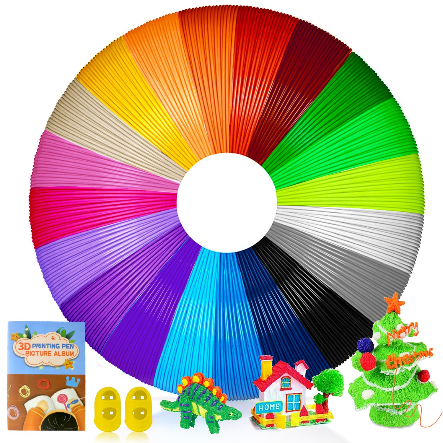 PLA Filament 1.75,20 Colors, 200m-3D Pencil for Kids Filament with Stencil Set for Kids and Adults, PLA Filament 3D Pen for ODRVM, Tecboss, 3D Filament for Printer Pen