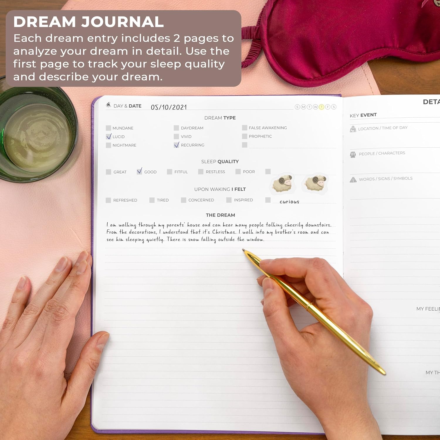 Clever Fox Dream Journal Large – Guided Dream Diary for Women, Men & Kids – Hardcover Dream Notebook – Log Book for Dream Journaling, A4 (Purple)