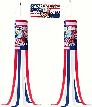 Tuhangcc USA 250th Anniversary 40 Inch Flag Windsock, 1776-2026 Patriotic Bald Eagle Design, Heavy Duty Polyester Windsock for Outdoor Yard, 4th of July Independence Day Patriotic Decoration2 pack