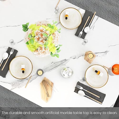 Miniatura 7 de Juego de mesa de comedor con 2 bancos, juego de mesa de comedor para 4-6, juego de mesa de comedor para 4, juego de mesa de desayuno de mármol