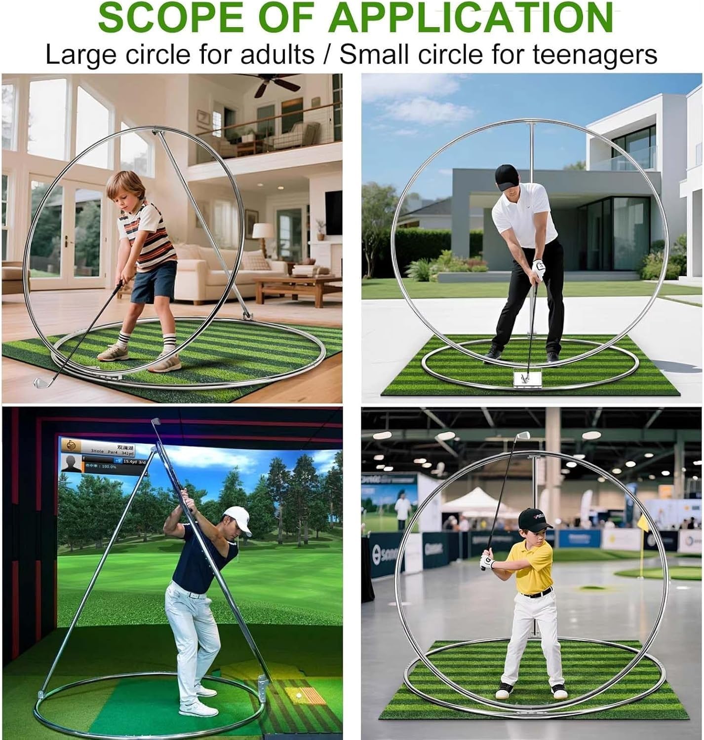 Trener do huśtawki golfowej, ze stali nierdzewnej, z 10 regulowanymi płaszczyznami, zawiera matę do postawienia 2 m i pierścienie do huśtawki golfowej do ćwiczeń wewnątrz i na zewnątrz