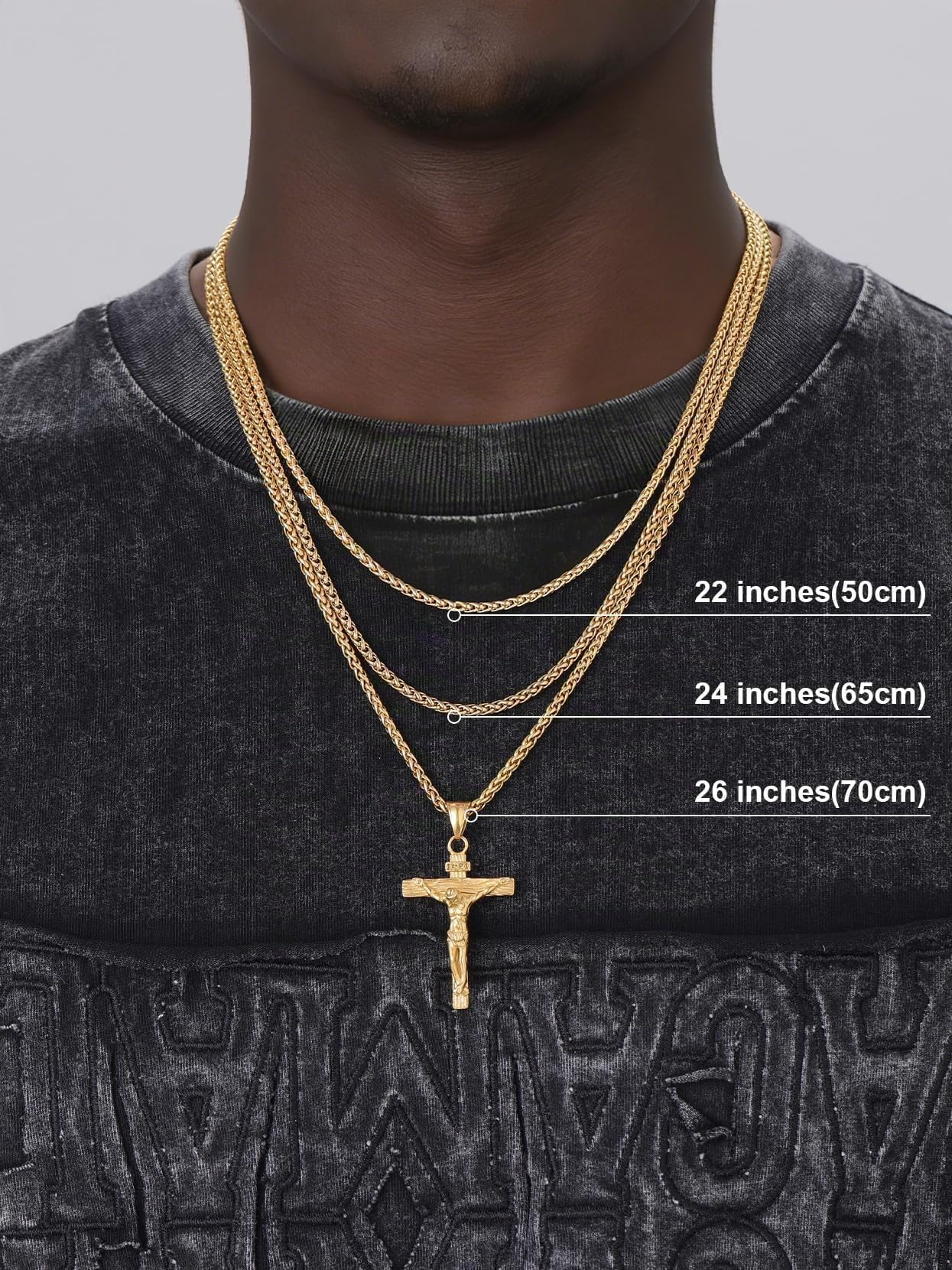 U7 Jesus Kruzifix Kreuz Kette INRI Anhänger Herren 316L Edelstahl Unisex | Nickelfreier Schmuck, Weizenkette 55+5cm, personalisierbare, 4 Farben, Geschenk für Konfirmation, Taufe & Ostern