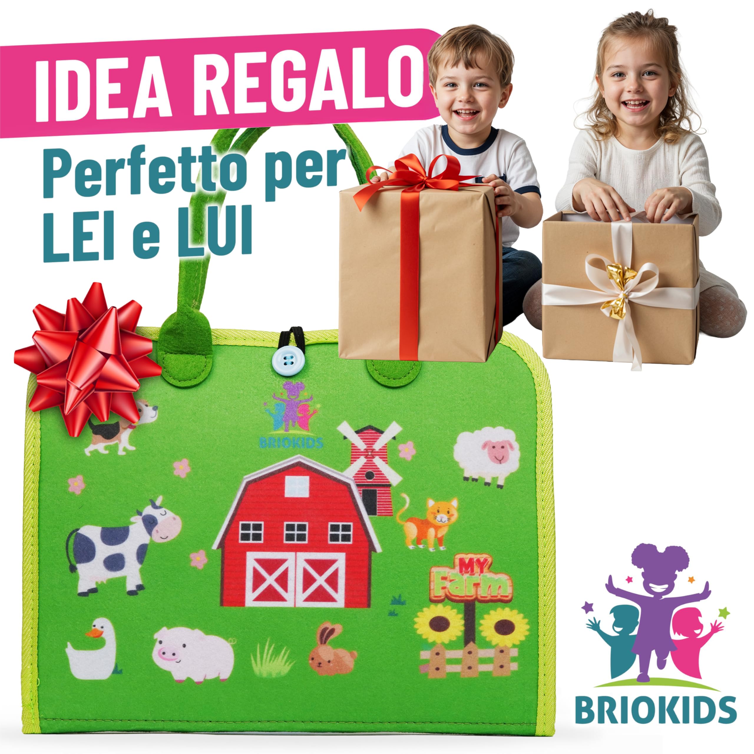Libro Montessori Interattivo in Feltro - Busy Board Montessori Italiano - Gioco Bambino 2, 3, 4 Anni - Valigetta Sensoriale con Giochi Educativi per Maschio e Femmina per Sviluppo Cognitivo