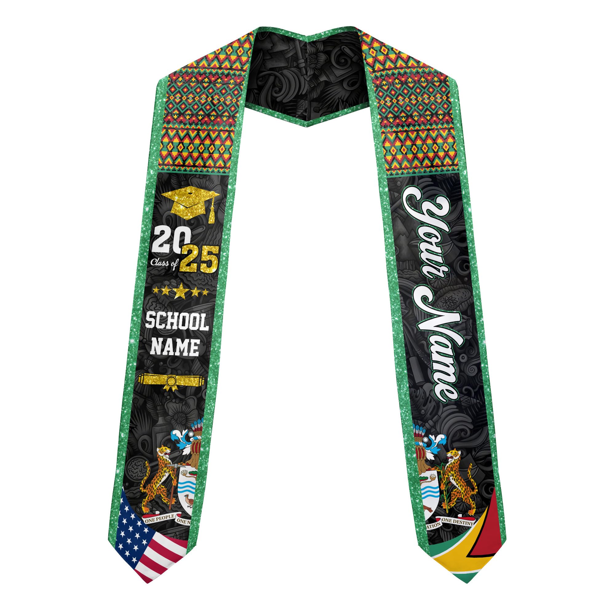 MonkeyVan Custom Guyana Graduation Sash Custom Flag Graduation Stole Guyana Flag Graduation Sash Guyana Stole Graduation 2025 Gya10