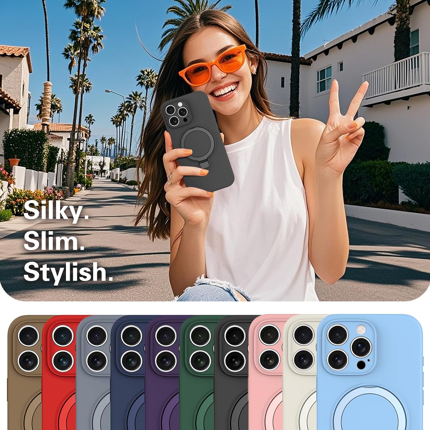 IYH for iPhone 16 Pro Case with Magnetic Invisible Stand 6.3''[Compatible with Magsafe][16FT Military Protection] Liquid Silicone Cases, Black - Image 8