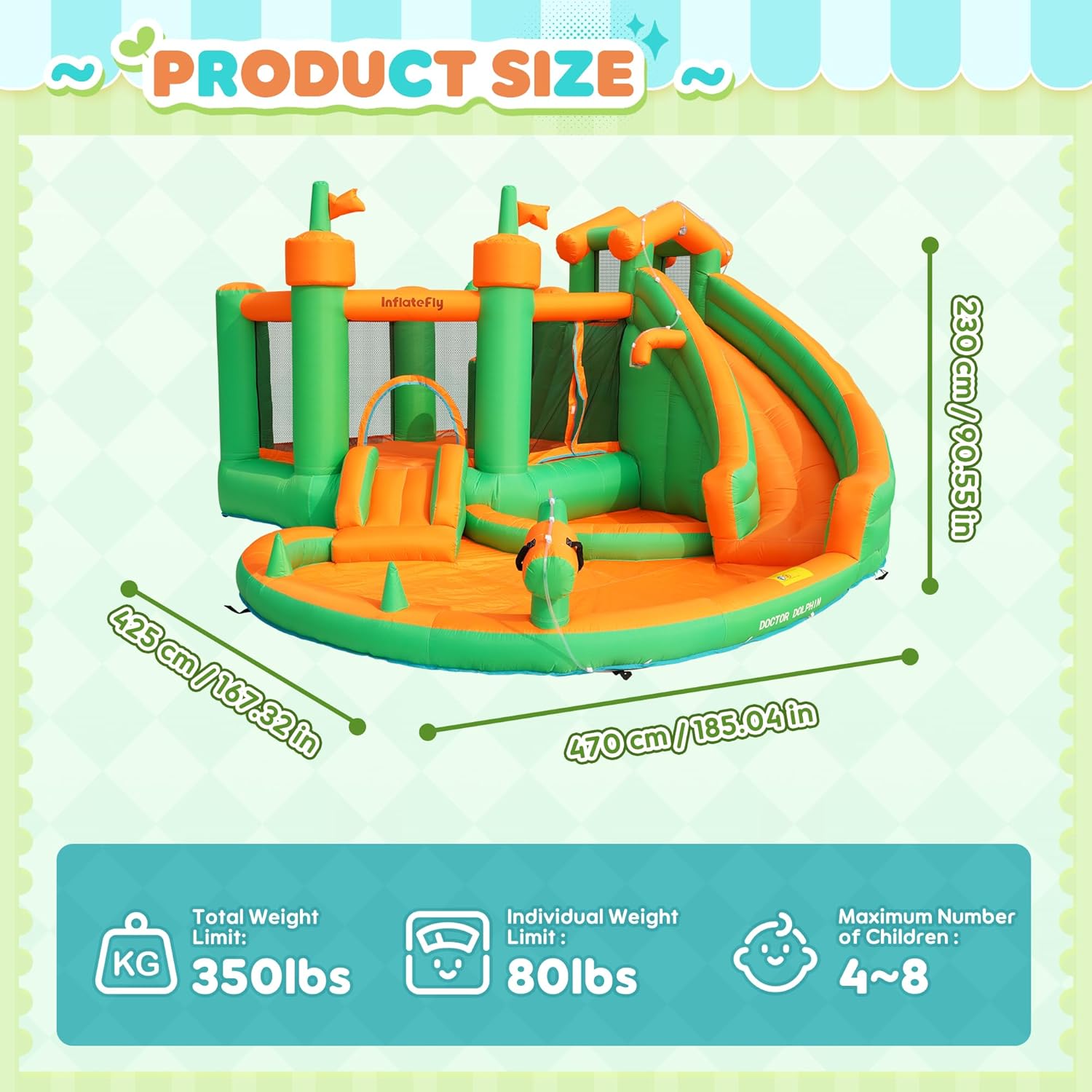 INFLATEFLY Inflatable Bounce House for Kids, 7-in-1 Jumping Castle with Double Slide, Water Gun, Splash Pool, Climbing Wall, Basketball Hoop, Ring Toss, 750W Blower for Indoor Outdoor Backyard