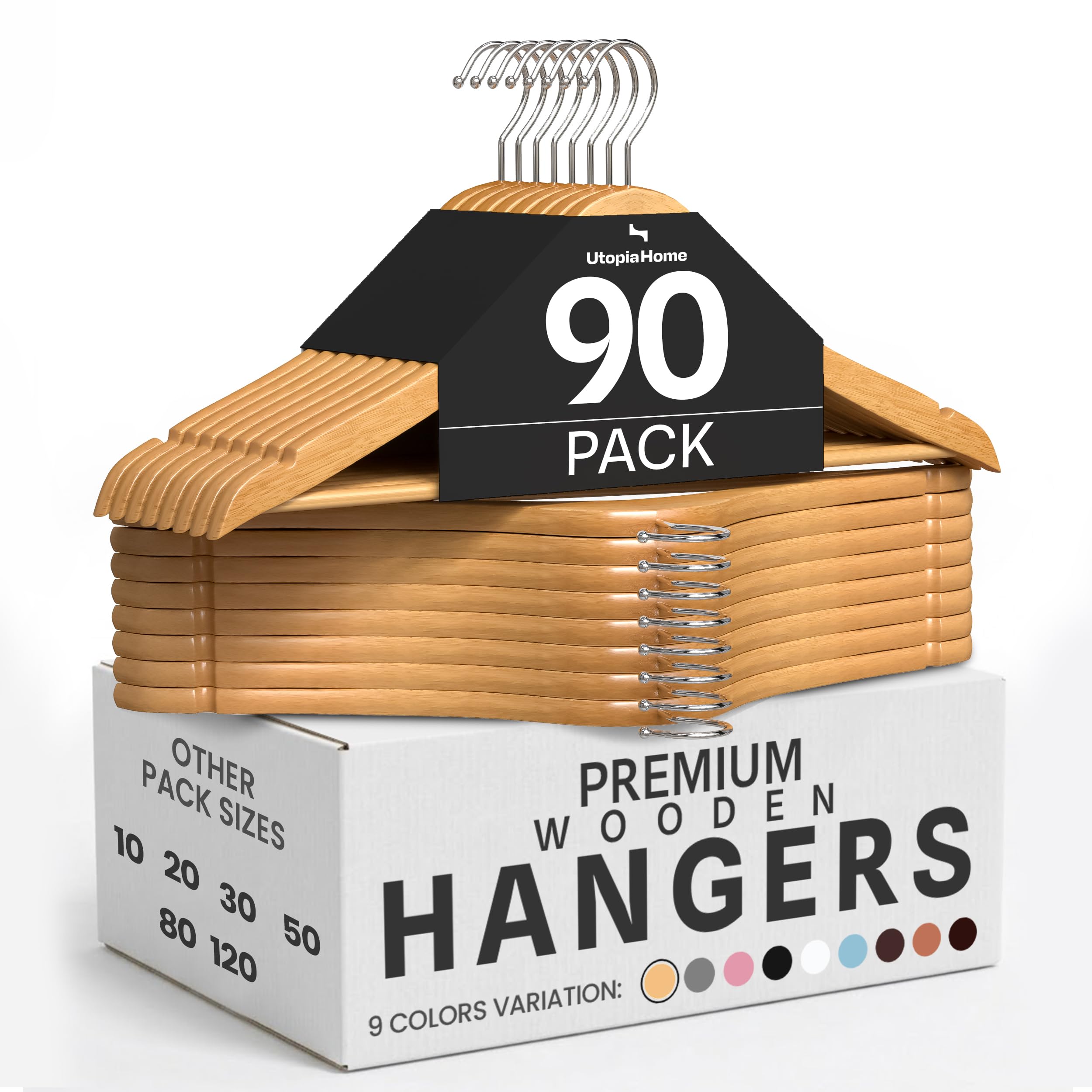 Utopia Home Premium Wooden Hangers 90 Pack - Durable & Slim Coat Hanger - Suit Hangers with 360-Degree Rotatable Hook - Wood Hangers with Shoulder Grooves (Natural Color)-image-7
