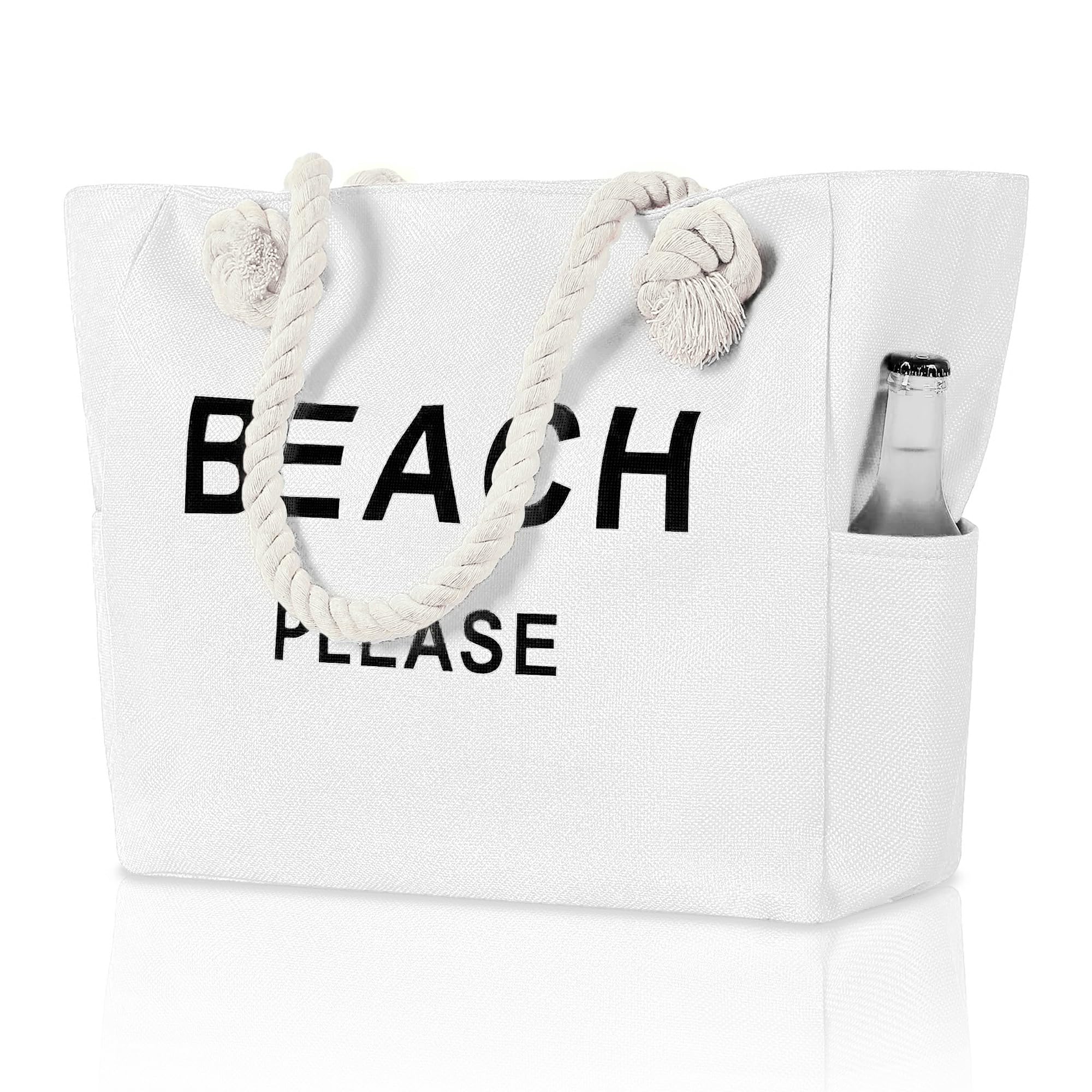 TESALATE Large Canvas Beach Tote Bag with Zipper Women Swim, Travel, Shopping, Gym and Beach Holiday Cruise Essentials