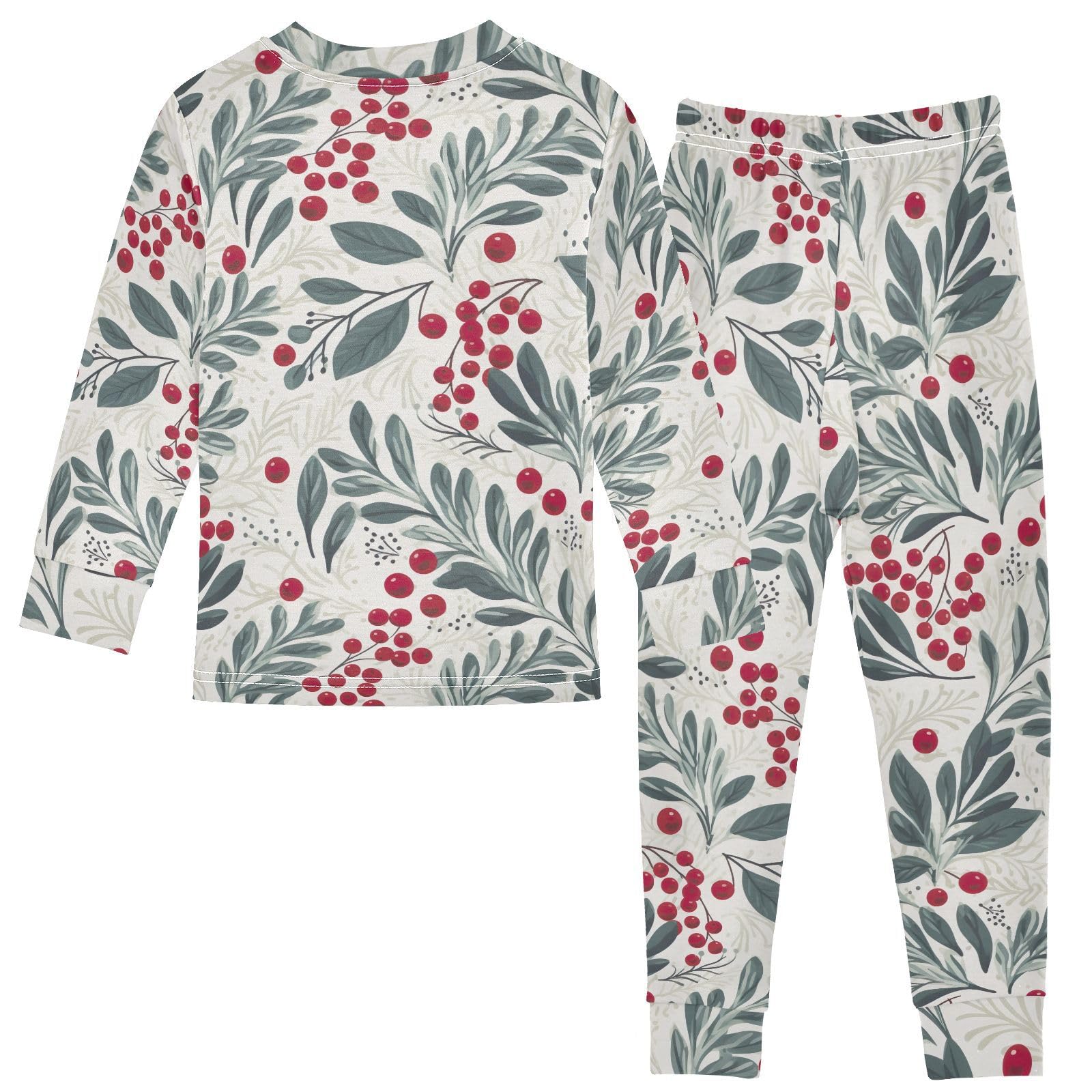 SPRIPORT Christmas Mistletoe Leaves Soft Comfy Pajama Set Sleepwear Cotton 2 Piece Pjs Set Long Sleeve Top and Pants 18M Multicolor