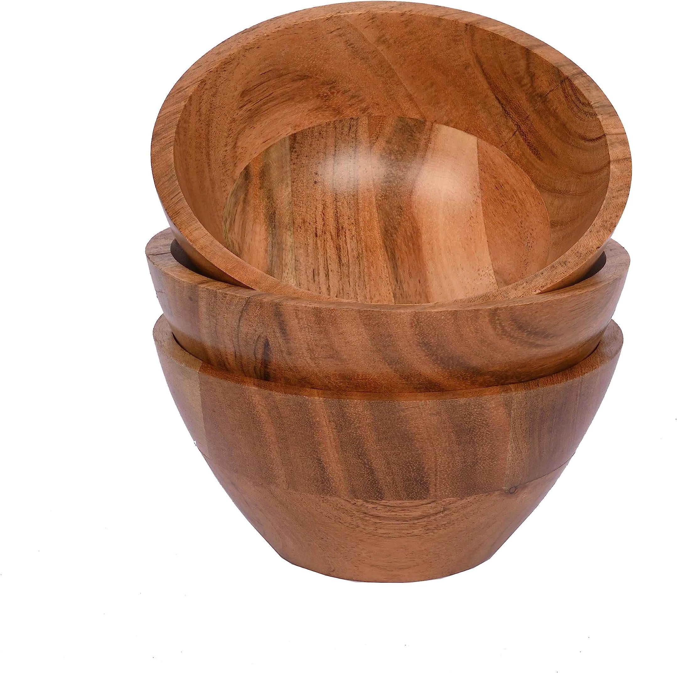 Acacia Wood Bowl Set for Kitchen Serving Bowls for Entertaining Small Snack Bowls Set Kitchen Counter, Candy Bowl Serving Bowls (15.24cm x 15.24cm x 6.98cm), (Set of 3)