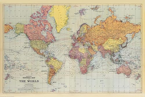 Stanfords Mapa general del mundo (1920) - 18.75" x 28" laminado